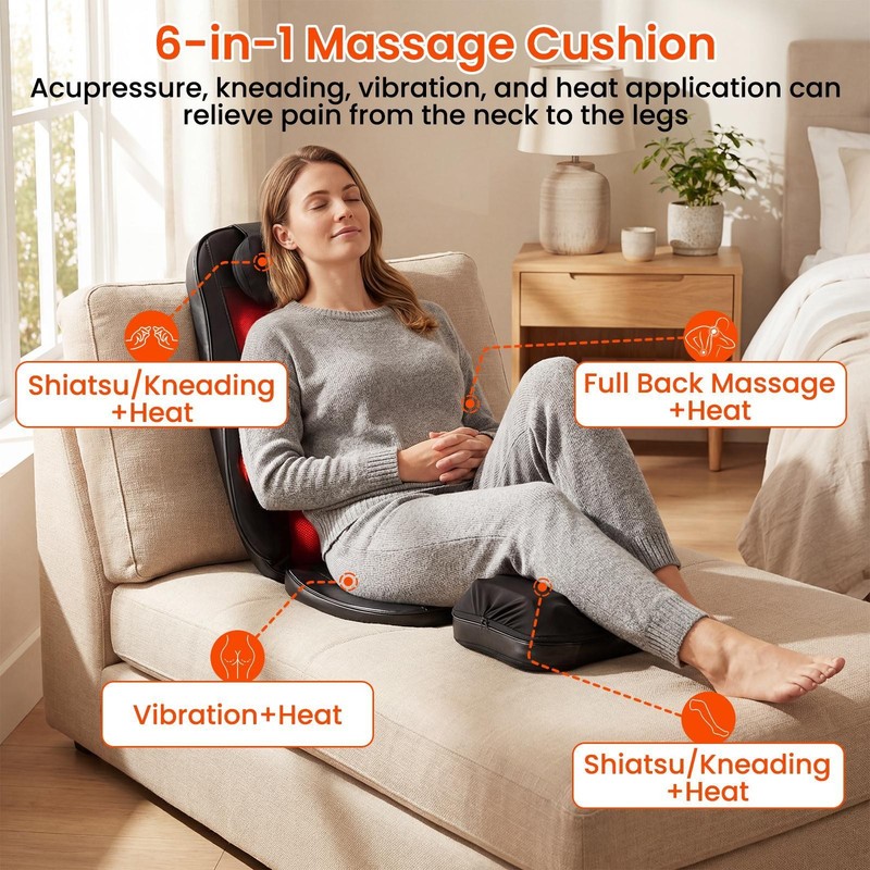 Massage Cushion for Chair Electric Adjustable Heat Intensity Remote Control gallery