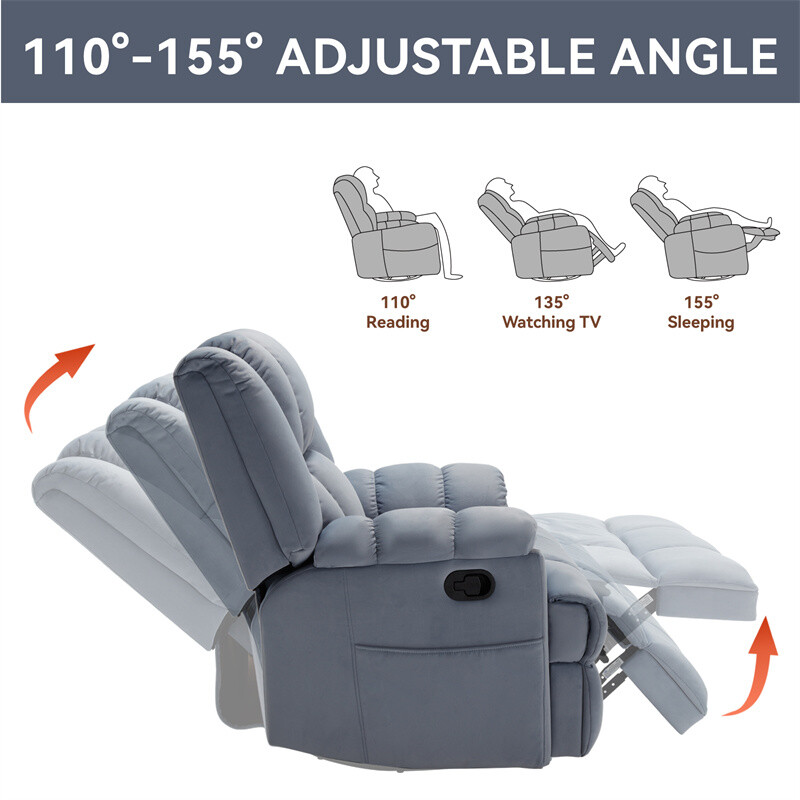 Manual Recliner Chair with Rocker and Swivel in Fabric for Living Room gallery
