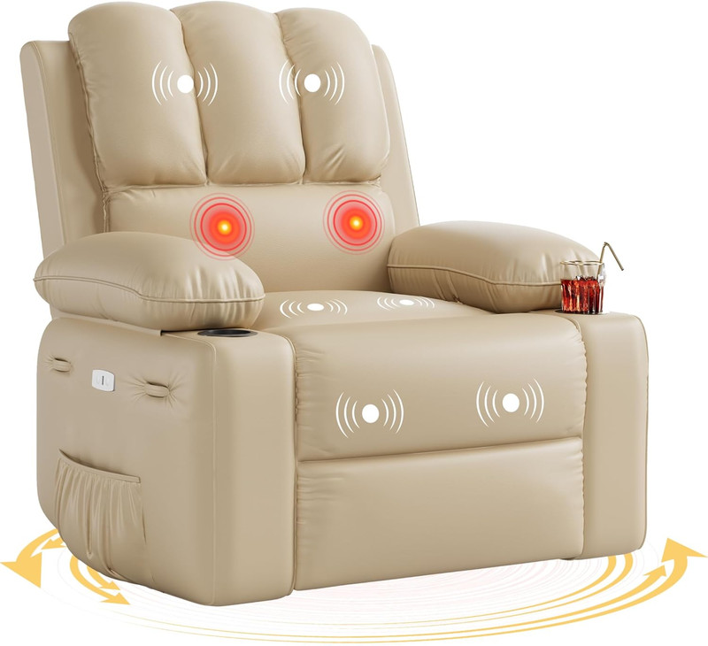 360° Swivel Electric Recliner Chair with Massage & Heat - Extra Wide