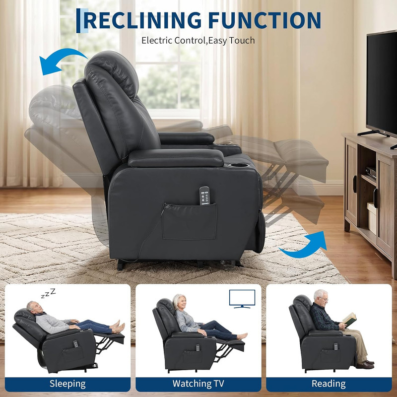 Compact Power Lift Recliner with Massage, Heat & Storage - PU Leather gallery