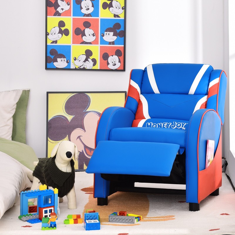 Honeyjoy Kids Recliner Chair Gaming Sofa PU Leather Armchair w/Side Pockets Blue gallery