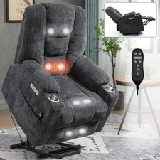 Power Lift Recliner Massage Heat Elderly Chairs USB-C 2 Cup Holders Brown 350LB