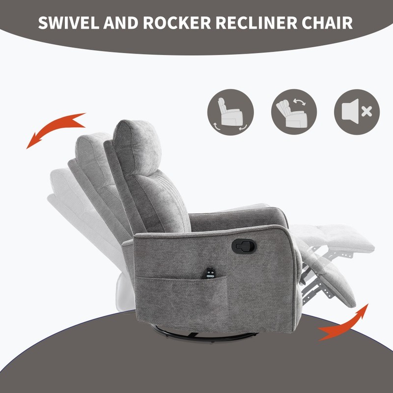 Heat Massage Manual Recliner Chair with Rocker and Swivel in Fabric for Room gallery