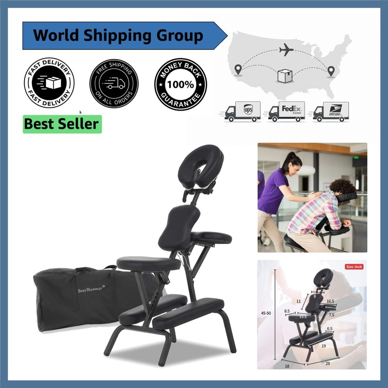 Adjustable Folding Massage Chair for Spa Use - Travel-Friendly Design in Black