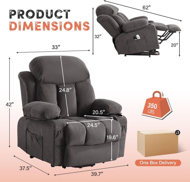 Power Lift Recliner Chair W/ Massage & Heat Elderly Electric Recliner Single gallery
