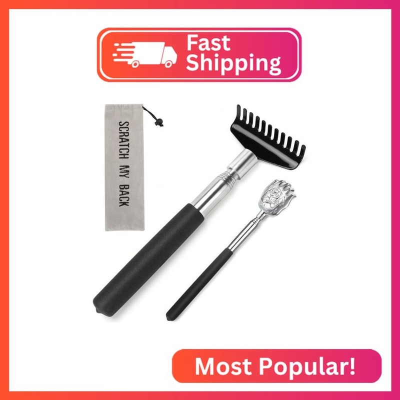 Oversized Back Scratcher Gift Set, 2 Pack Portable Extendable Stainless Steel Te