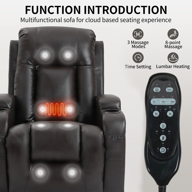 Power Lift Recliner Chair with Massage & Heat, 350 lbs Capacity, Brown gallery