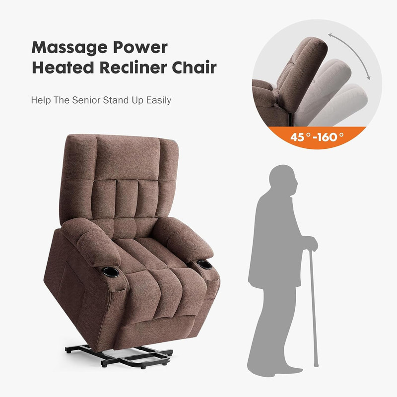 Ergonomic Power Lift Recliner Chair with Massage & Heat - Brown gallery