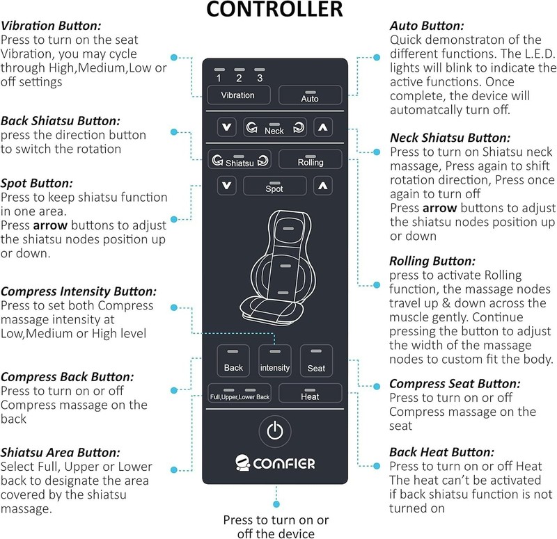 COMFIER Shiatsu Neck and Back Massager with Heat, Adjustable Massage Pad gallery