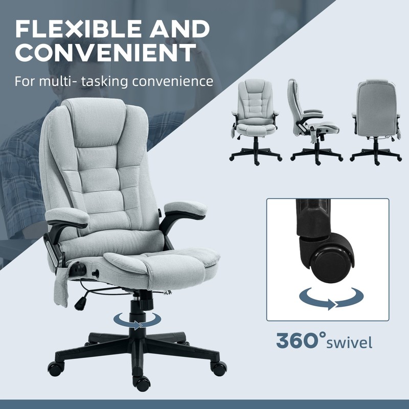 6 Point Vibrating Massage Office Chair with Heat, Linen High Back, Light Gray gallery