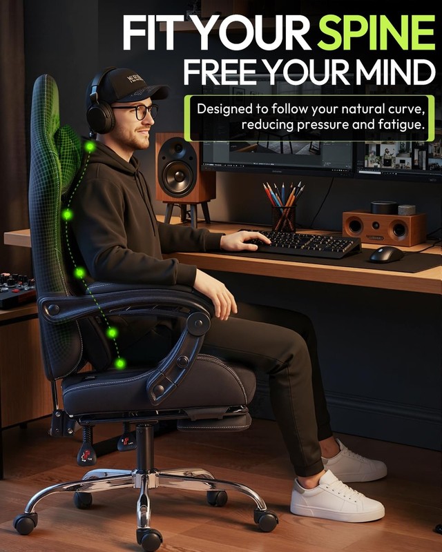 Dowinx Ergonomic Gaming Chair w/ Footrest Massage Lumbar Support Recliner gallery