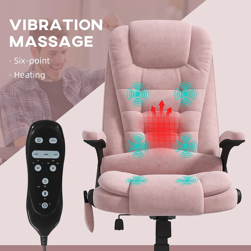 HOMCOM Executive Office Chair 6 Points Vibration Massage Velvet Pink | Heated Lu gallery