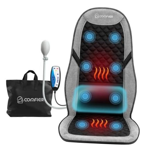 Back Massager with Heat,Massage Chair Mat with Adjustable Lumbar Light Black