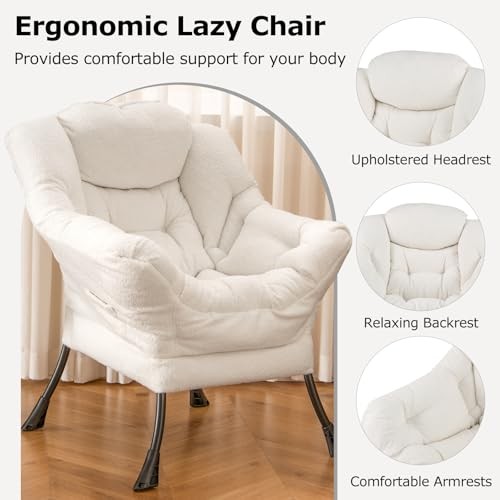 Lazy Chair, Modern Sherpa Accent Chair w/Steel Frame, Upholstered 1 White gallery