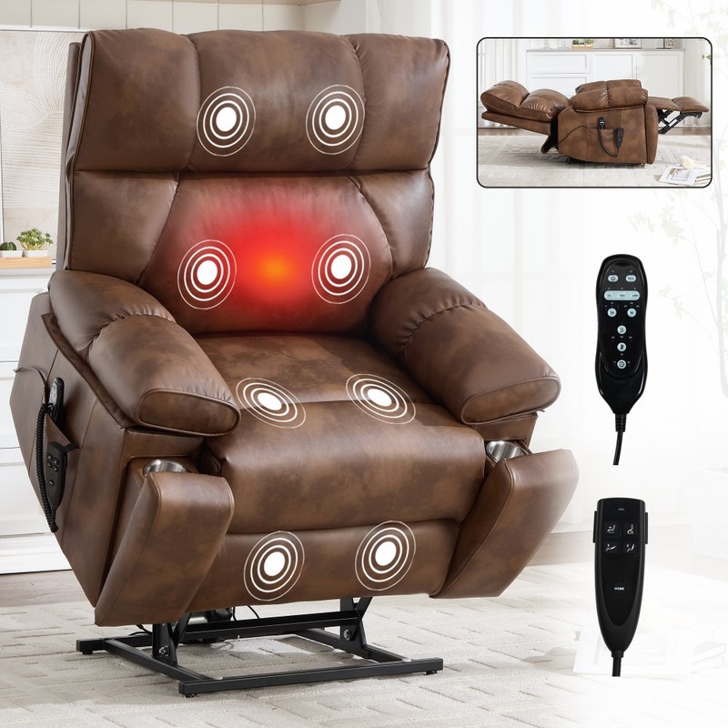 350LBS Heat Massage Electric Power Lift Recliners Infinite Position w/Cup Holder