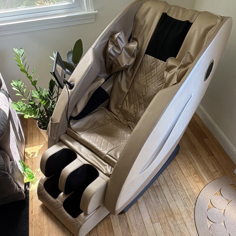 Beige Faux Leather Zero Gravity Electric Massage Chair w/ Heat & Speakers