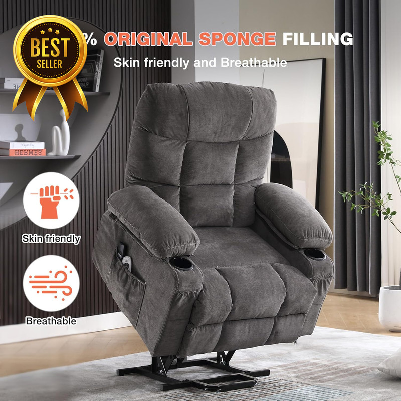 Power Lift Recliner Chair for Elderly Electric Lift Sofa w Vibration Massage Lum gallery
