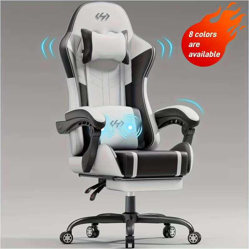 Chair with Massage Lumbar Support Ergonomic Computer Chair for Adults with Footr