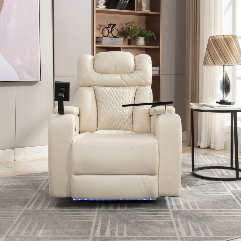 270° Swivel PU Leather Power Recliner w/Tray Table Phone USB Cup Hldrs Storage gallery