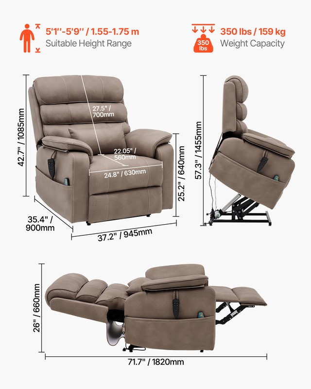 Power Lift Recliner Chair with Heat and Massage Electric Recliner Light Brown gallery