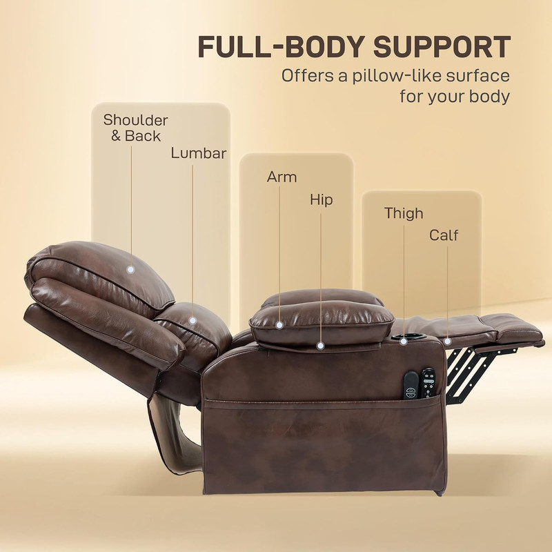 Power Lift Recliner Chair for Elderly Vibration Massage Heat Brown | Wide Faux L gallery