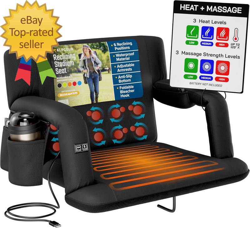 Heating Massage Stadium Seat Deluxe Extra Reclining Bleacher Chair with Back