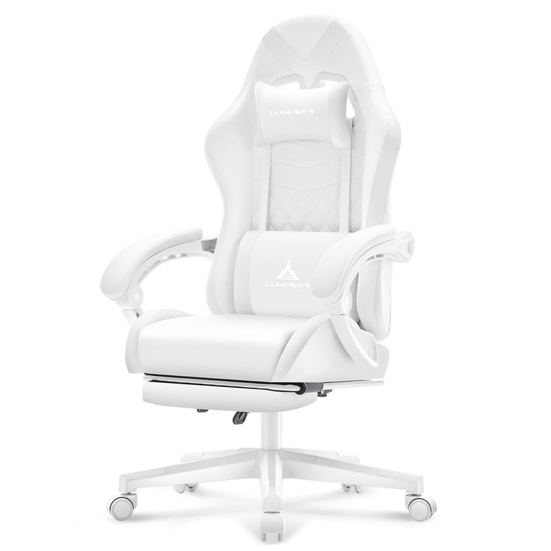 White Gaming Chair,Ergonomic Massage Computer Office Desk Chair with Footrest...