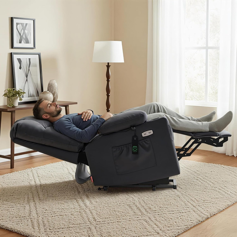 Large Dual Motor Power Lift Recliner Chair for Elderly, Massage and Heat, Lay Fl gallery