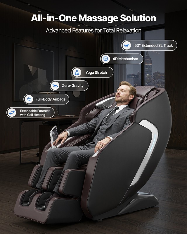 VEVOR Massage Chair Full Body 4D Massage Recliner with SL-Track & Yoga Stretch gallery
