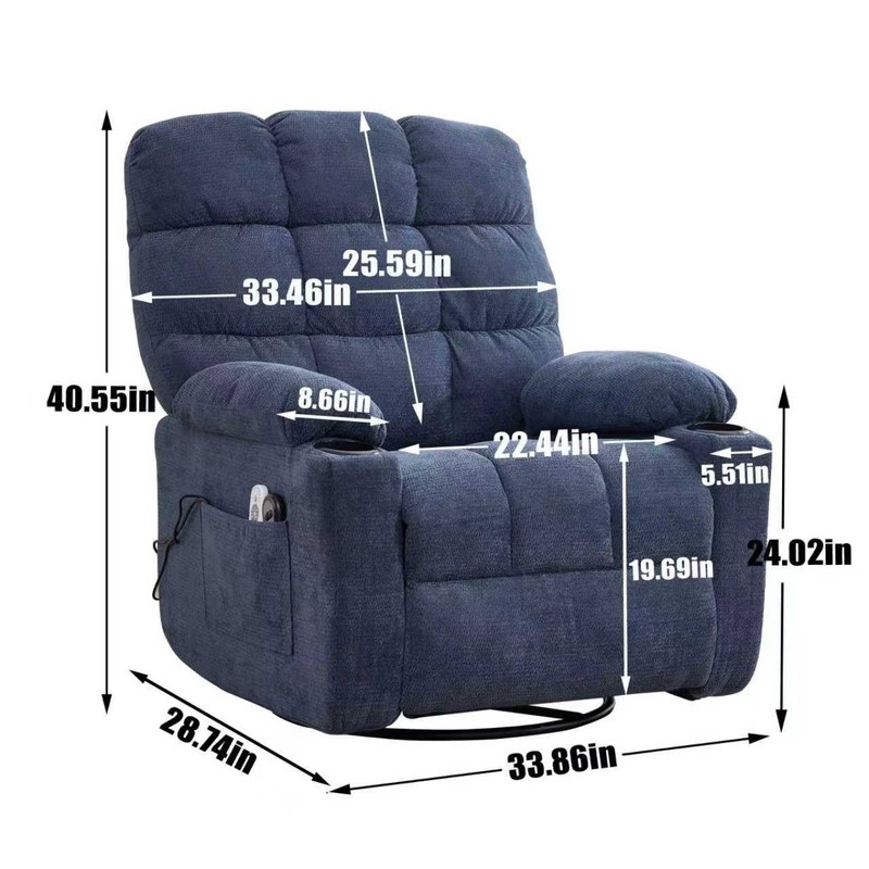 Electric Recliner Chair with Massage, Heat, Rocker & Swivel, Blue gallery