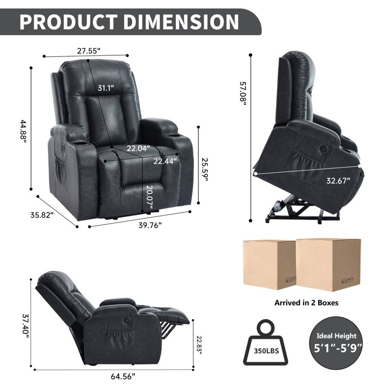 Power Lift Recliner Chair w/ Massage & Heat - 350LB Weight Capacity gallery