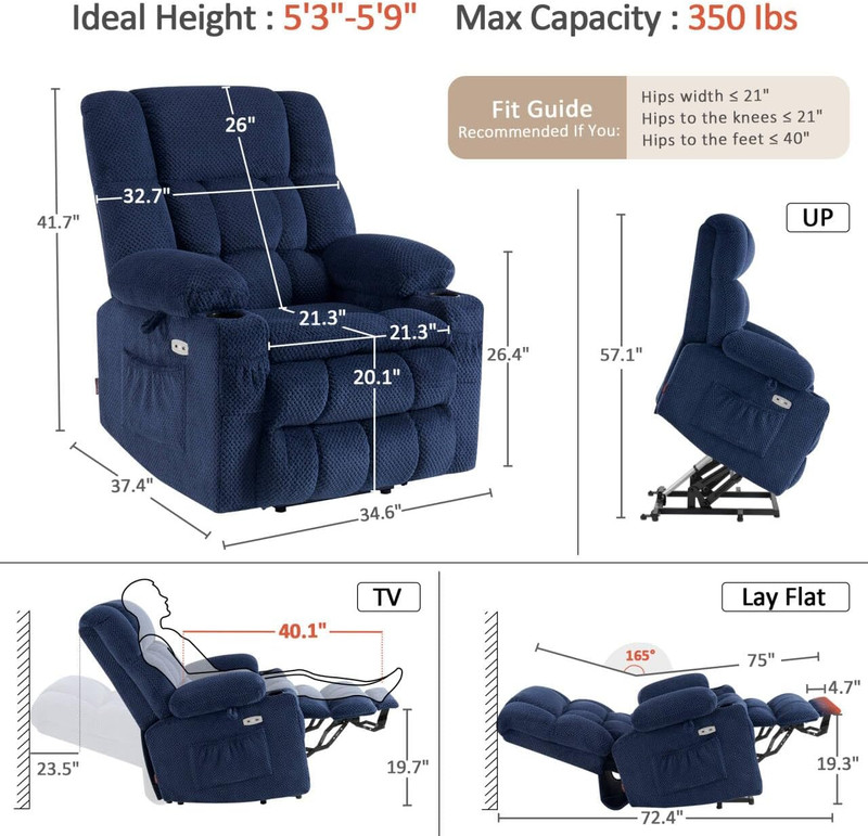 Dual Motor Power Lift Recliner Chair with Massage and Heat for Elderly People, I gallery
