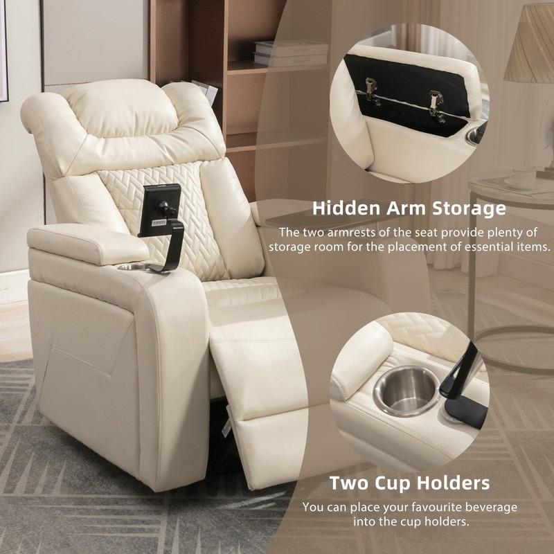 270° Swivel PU Leather Power Recliner w/Tray Table Phone USB Cup Hldrs Storage gallery