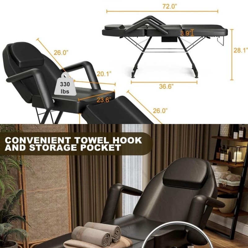 Adjustable Black, Spa Tattoo Massage Chair - W/ Towel Hook - Never Been Used gallery