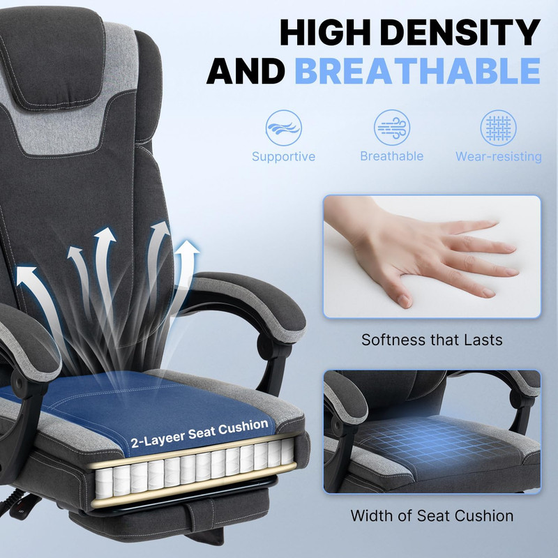 Massage Reclining Office Chair with Heat, 8 Vibration Points & Lumbar Heating, 5 gallery