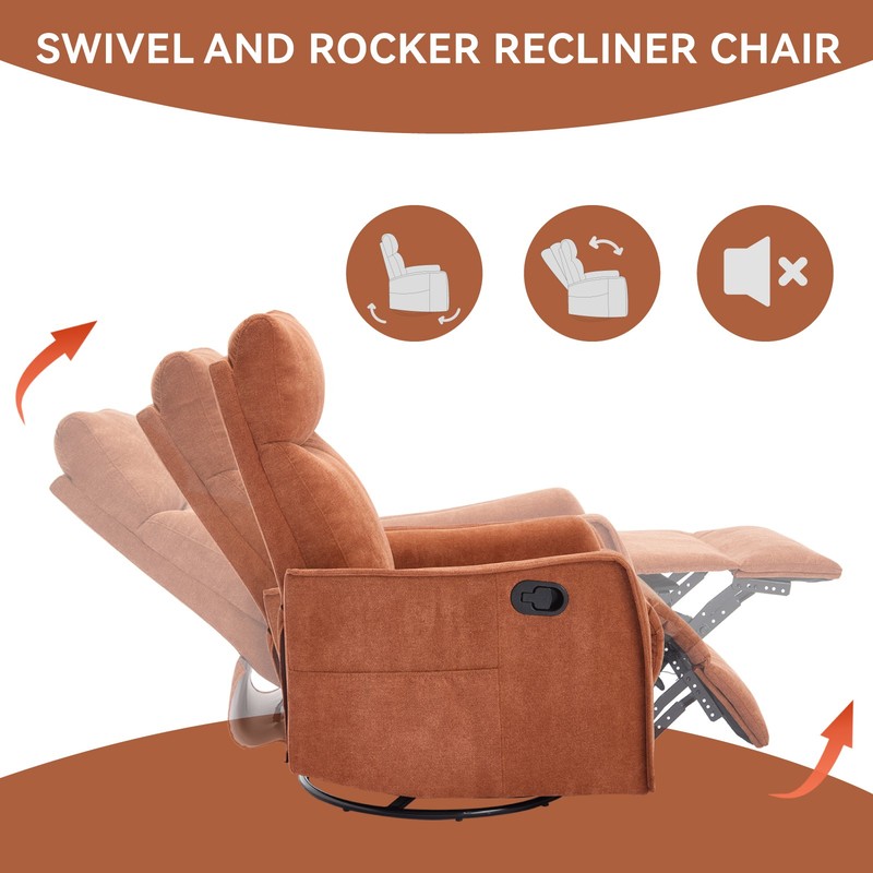 Manual Recliner Chair with Massage, Heat, Rocker & Swivel, Orange gallery