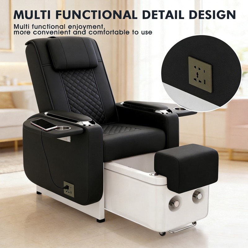Black Pedicure Spa Chair Recliner Manicure Nail Tech Back Massage Salon Footbath gallery