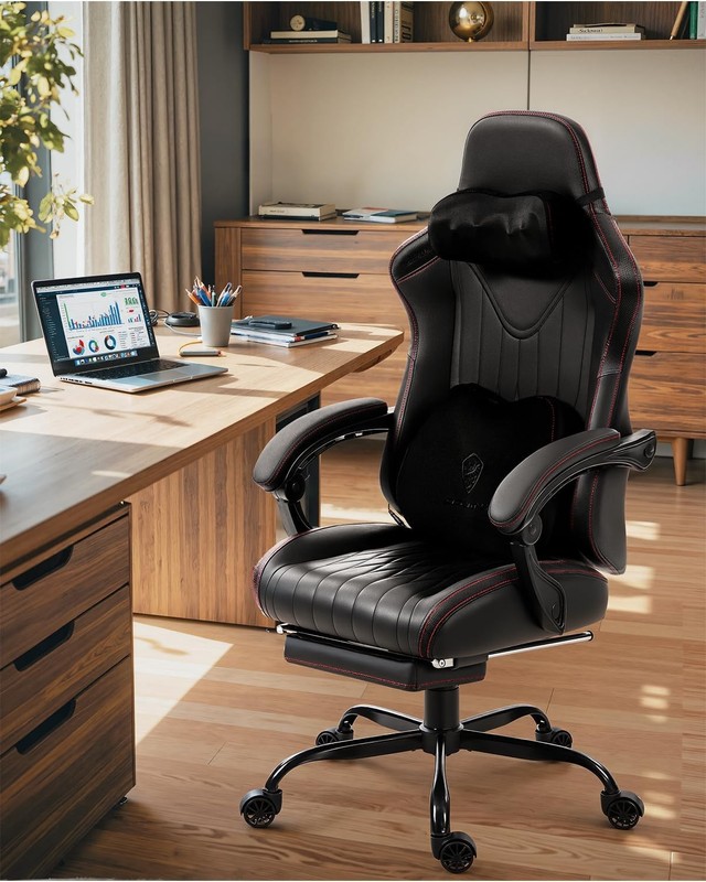 Dowinx Gaming Chair with Neck Massage Lumbar Support for Office Black gallery