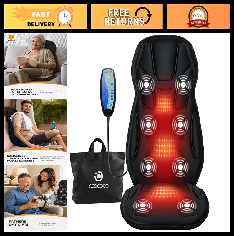 Heated Massage Chair Pad with 8 Vibration Motors, 5 Modes & 3 Intensities – Idea