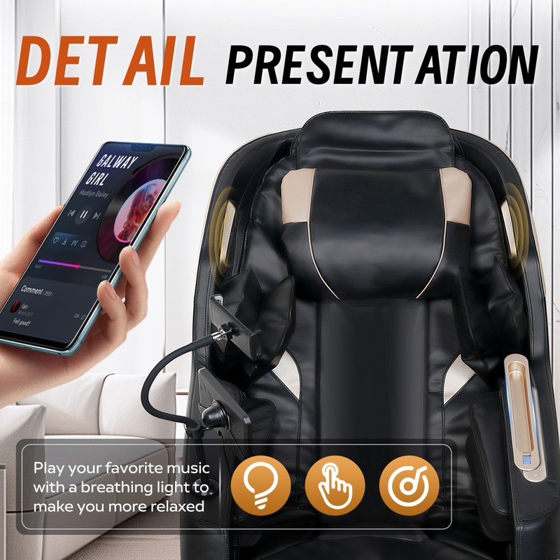 Full-Body Massage Chair with Bluetooth, Zero-Gravity & Heat, Black gallery
