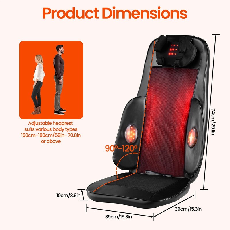 Massage Cushion for Chair Electric Adjustable Heat Intensity Remote Control gallery