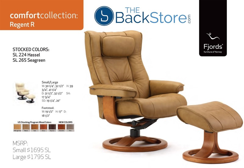 Fjords Regent Small Recliner Chair + Ottoman SL265 Seagreen Leather SL 265 Teak gallery