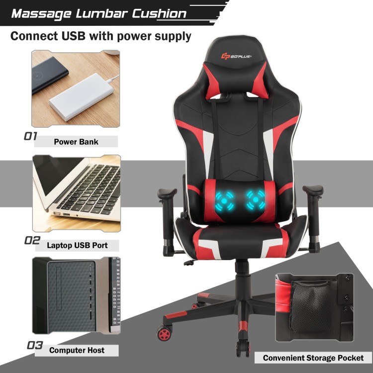 Reclining Massage Gaming Chair with Lumbar Support and 360° Swivel gallery