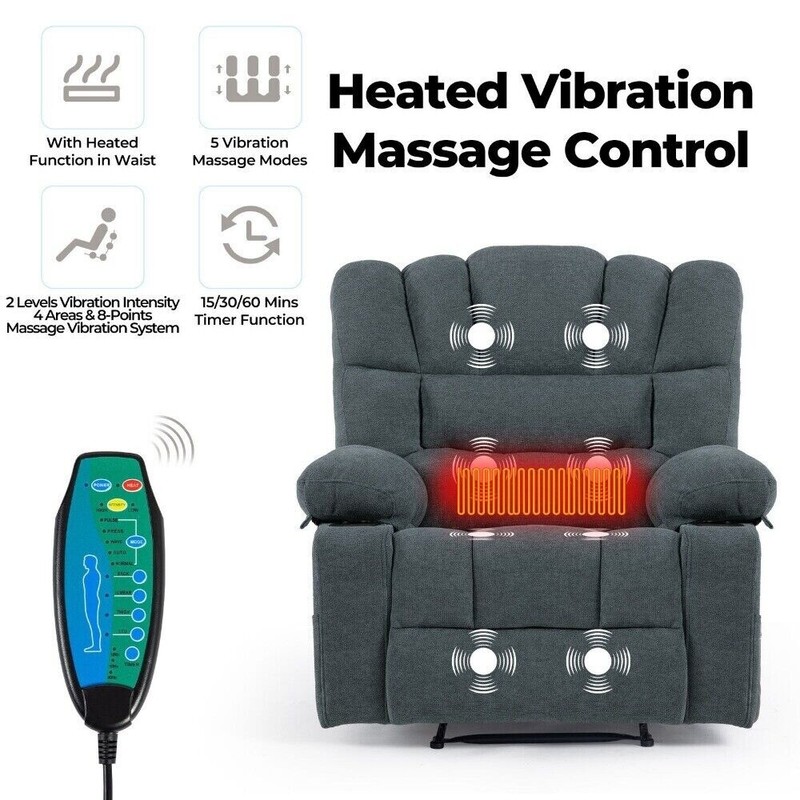 Electeic Massage Recliner Chenille Sofa Chair with Heating Vibration 330lb Load gallery