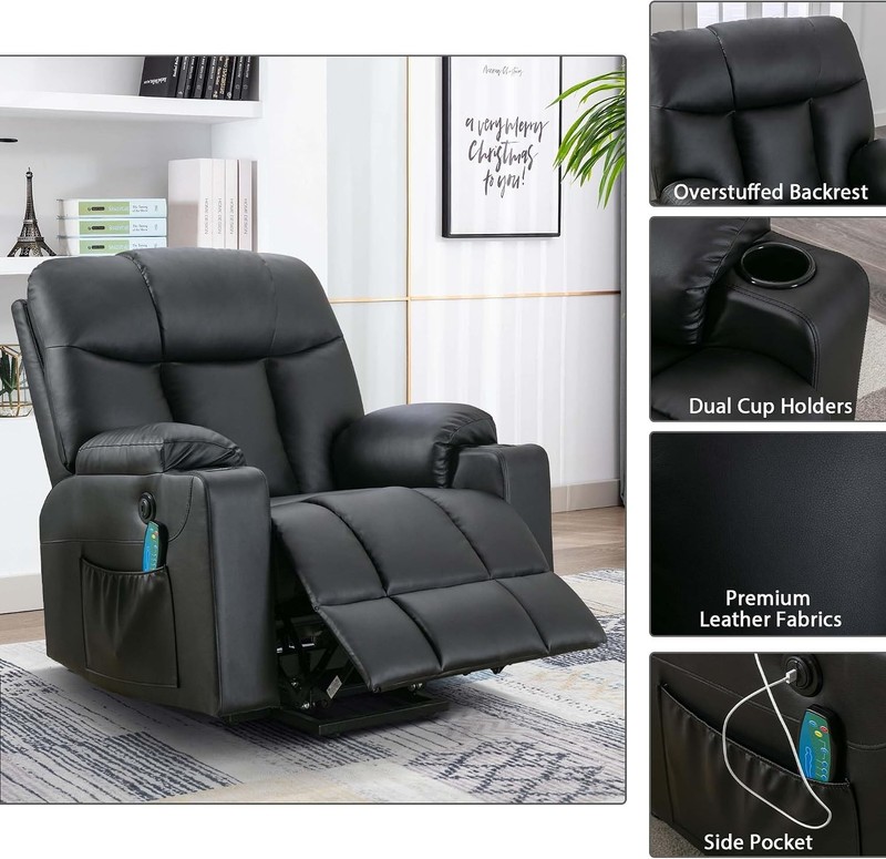 Extra Wide Lift Chair with Heat and Massage Faux Leather Power Lift Recliner gallery