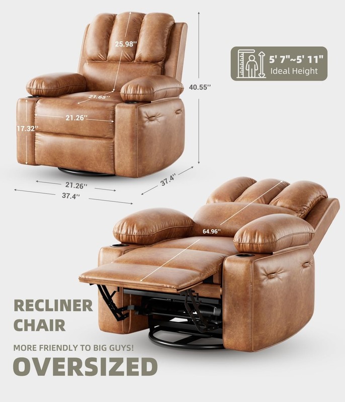 Massage Heat Power Recliner Chair for Adults Swivel Leather USB Side Pockets gallery