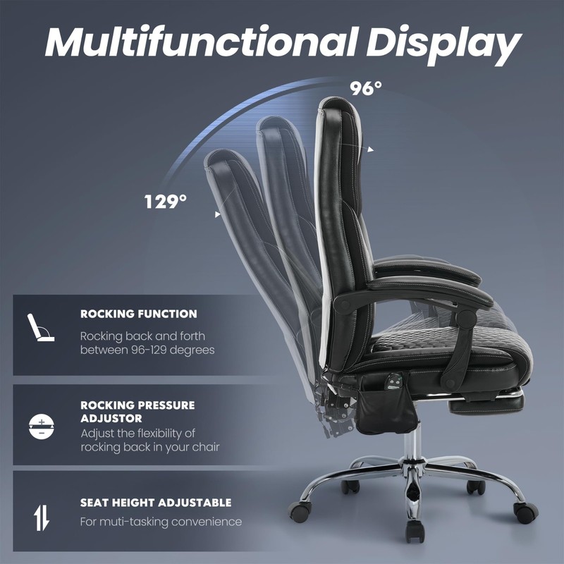 Massage Office Chair with Heat & Footrest, Big & Tall Leather Desk Chair 300 lbs gallery