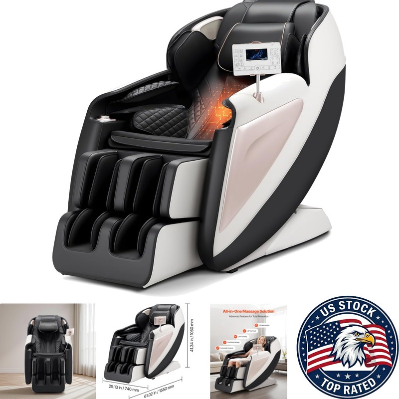 Elegant 3D Zero Gravity Massage Chair with SL Track & 18 Auto Modes, White/Black