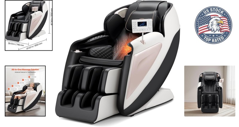 Elegant 3D Zero Gravity Massage Chair with SL Track & 18 Auto Modes, White/Black gallery