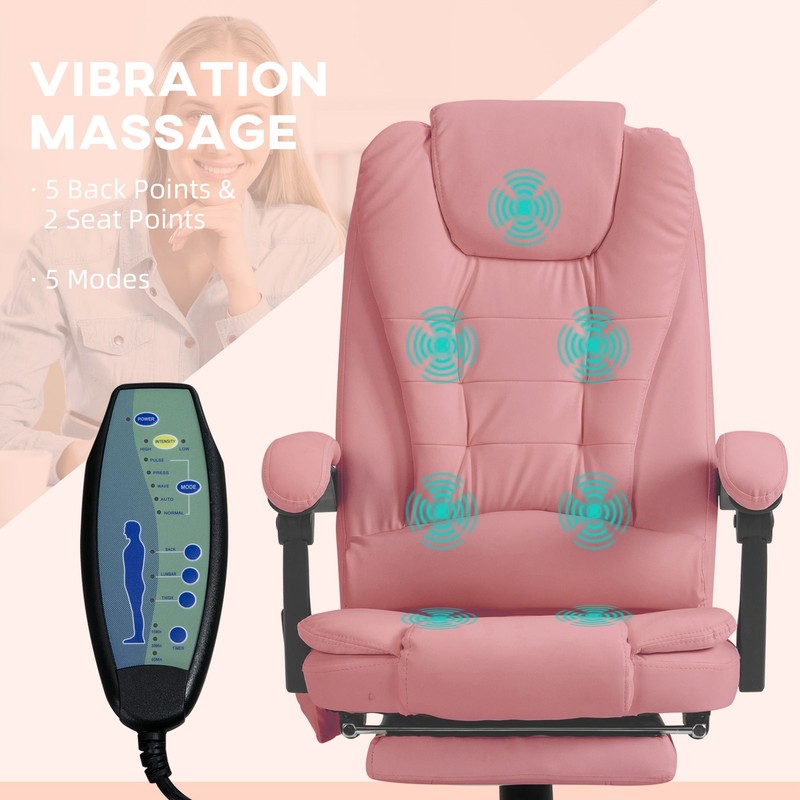 Executive High Back Office Chair with Massage Function Reclining Pink Adjustable gallery
